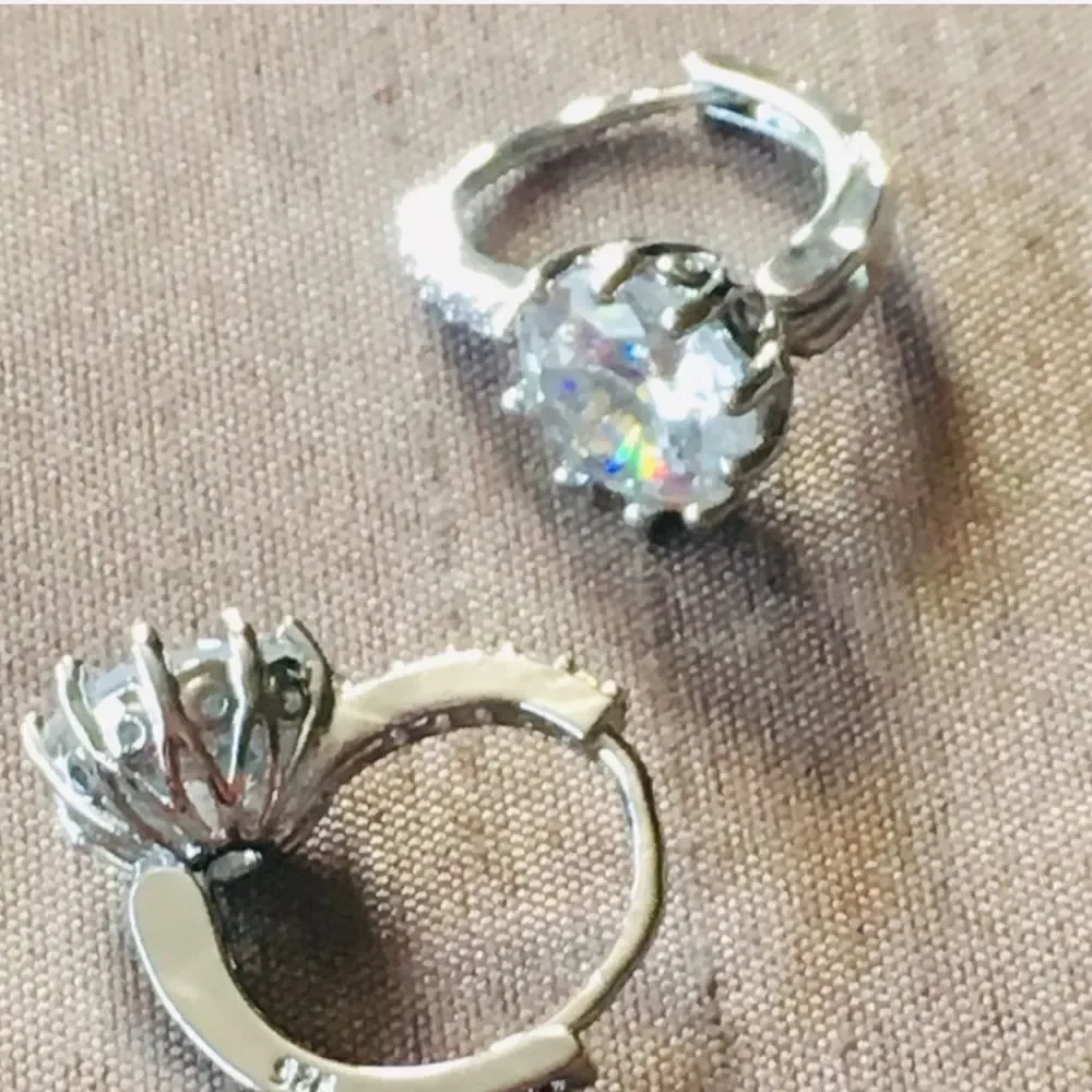 Cubic Zirconia Rhodium Plated Stud Earrings NWT